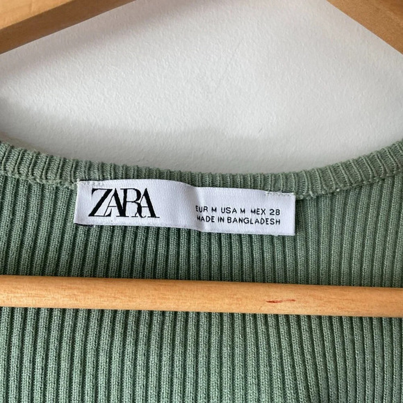 Zara Knit Long Sleeve Midi Dress Green Size Medium - Picture 7 of 8